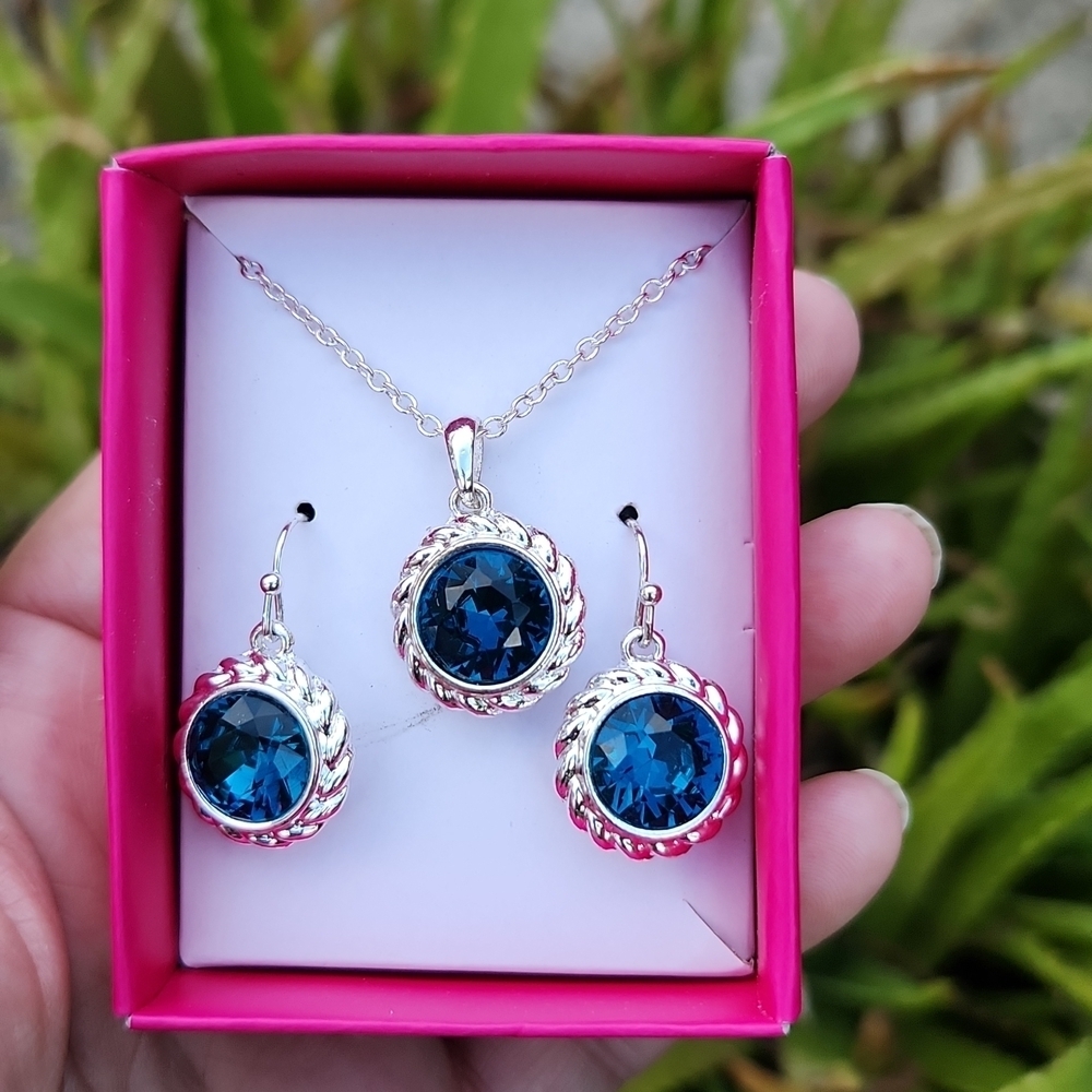 NEW! DECEMBER - Birthstone Necklace & Earring  Set -  December  ocean blue